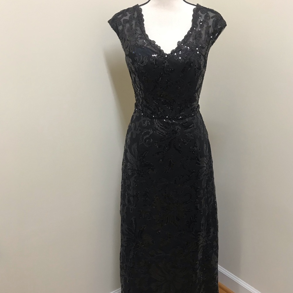 Jade Couture by Jasmine Bridal: Black formal sequin gown by